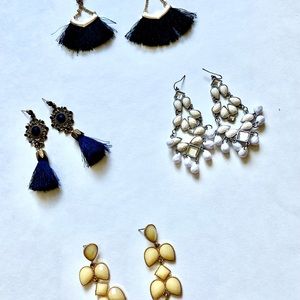 Dangly Earring Bundle 4 Pairs Yellow Black Navy Blue White 2 Inch Earring Sets